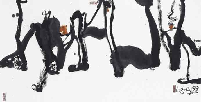 Wang Chuan  -  Abstract 36  -  Chinese ink & colour on rice paper 68 x 135.5 cm  -  1999