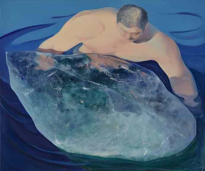 Wang Xiaoqu  王晓曲  -  Man with Ice  -  Oil on canvas  100 x 120 cm  -  2018