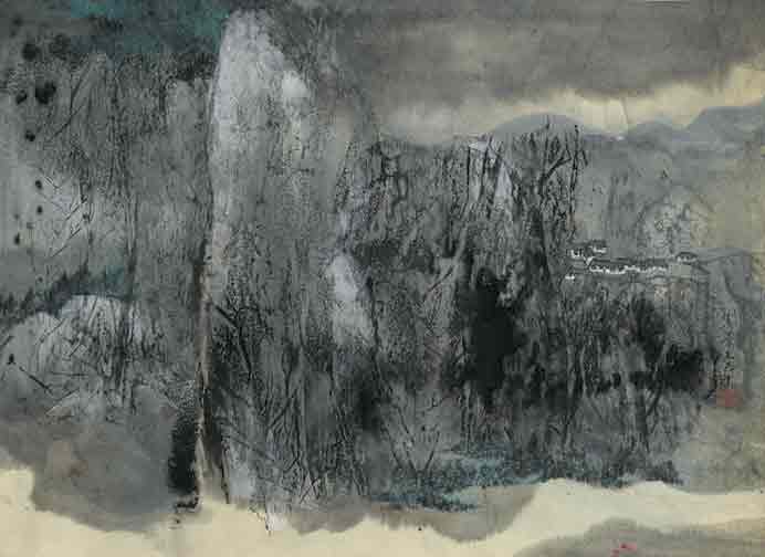 C. C. Wang  王己千  -  Village in the Mountains  -  Hanging scroll, ink and color on paper  -  39.1 x 54.1 cm