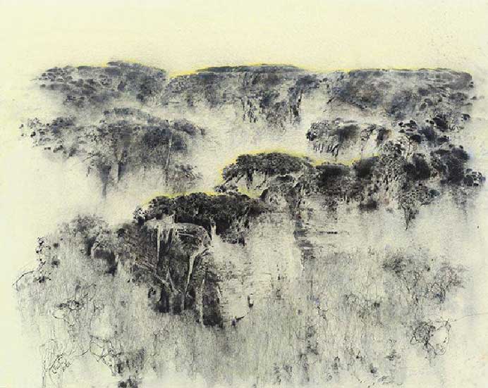 Liang Zhao-Xi  梁兆熙  -  Mountain  -  Acrylic. charcoal on paper  95 x 120 cm  -  2016