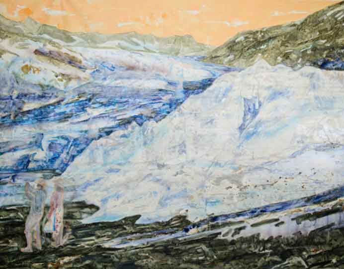 Shiu Sheng-Hung  許聖泓  The Glacial Landscape  -  Acrylic, Oil, Synthetic pigments and Natural pigments (Vivianite, Copper Silicate, Cobalt, Lapis Lazuli, Natural Green Earth from Cyprus) on canvas  180 x 275 cm 