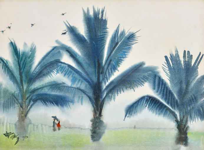 Shiy De-Jinn  席德进 --  Rainy Day in Jia-Nan  -  Watercolour on paper  56 x 75 cm  -  1973