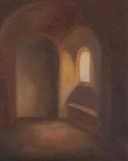 Suyi Xu  徐苏宜  -  Consulting Lights (Study of Rembrandt/removing the figure)  -  Oil on linen 36 x 28 cm  -  2022