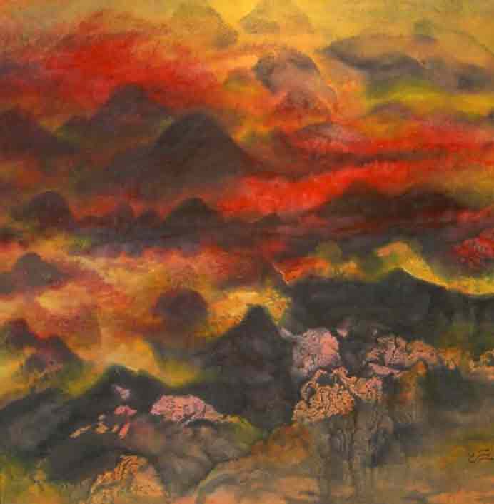 Wang Jia'nan  王佳楠   -  Abstract landscape  -  Ink and colour on paper  80 x 80 cm  -  2005