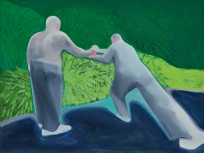 Wang Xiaoqu  王晓曲  -  The Green Screen  -  Oil on canvas  60 x 80 cm  -  2018