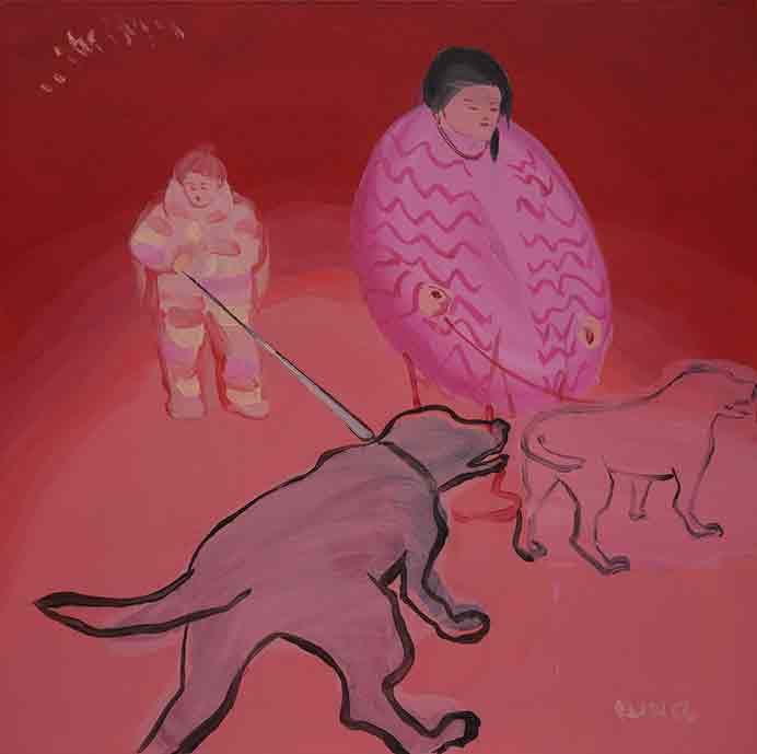 Wang Xiaoqu  王晓曲  -  Black Dogs  -  Oil on canvas  100 x 100 cm  -  2015