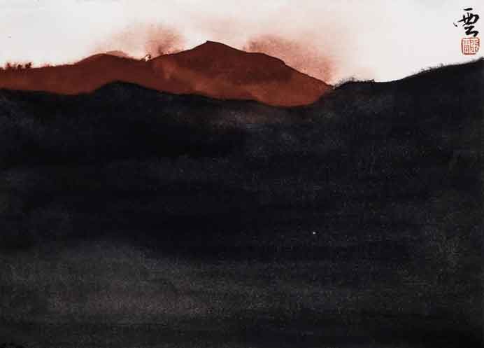 Wang Yunyun  王云云   -  Westbound early spring . Red Rock  -  ink on paper 14 x 19 cm  -  2014   